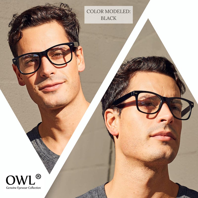 OWL Clear Lens Vintage Sunglasses 80's Style with Black Frame Unisex - Image 1